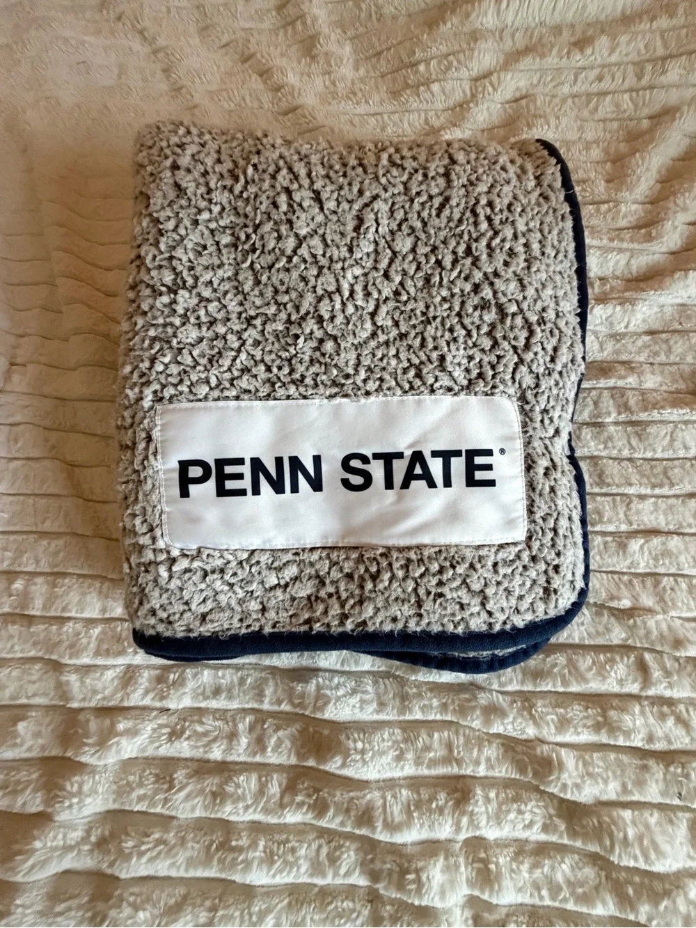 Penn State University Plush Sherpa Throw Blanket in Cream and Navy